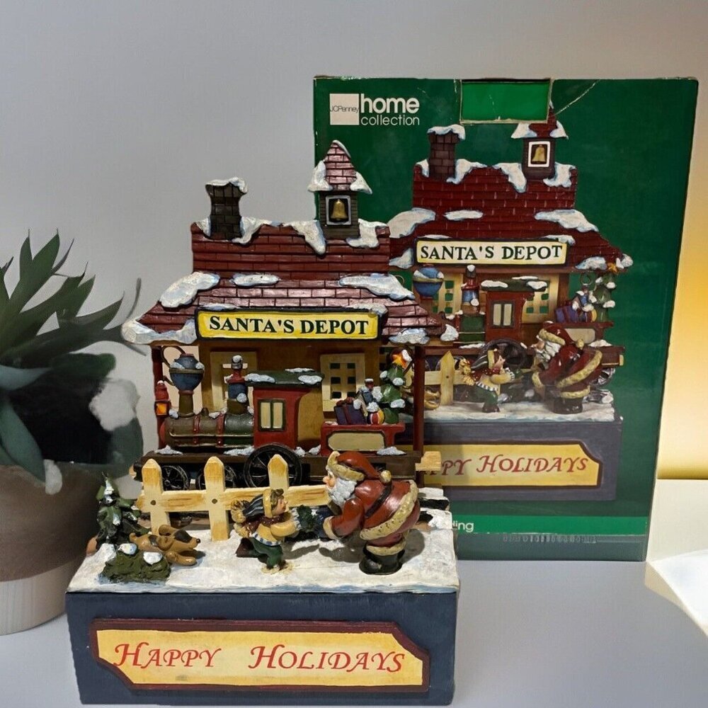 VTG JC Penney Santa's Depot Musical Figurine Animated Holiday Decor Train EUC